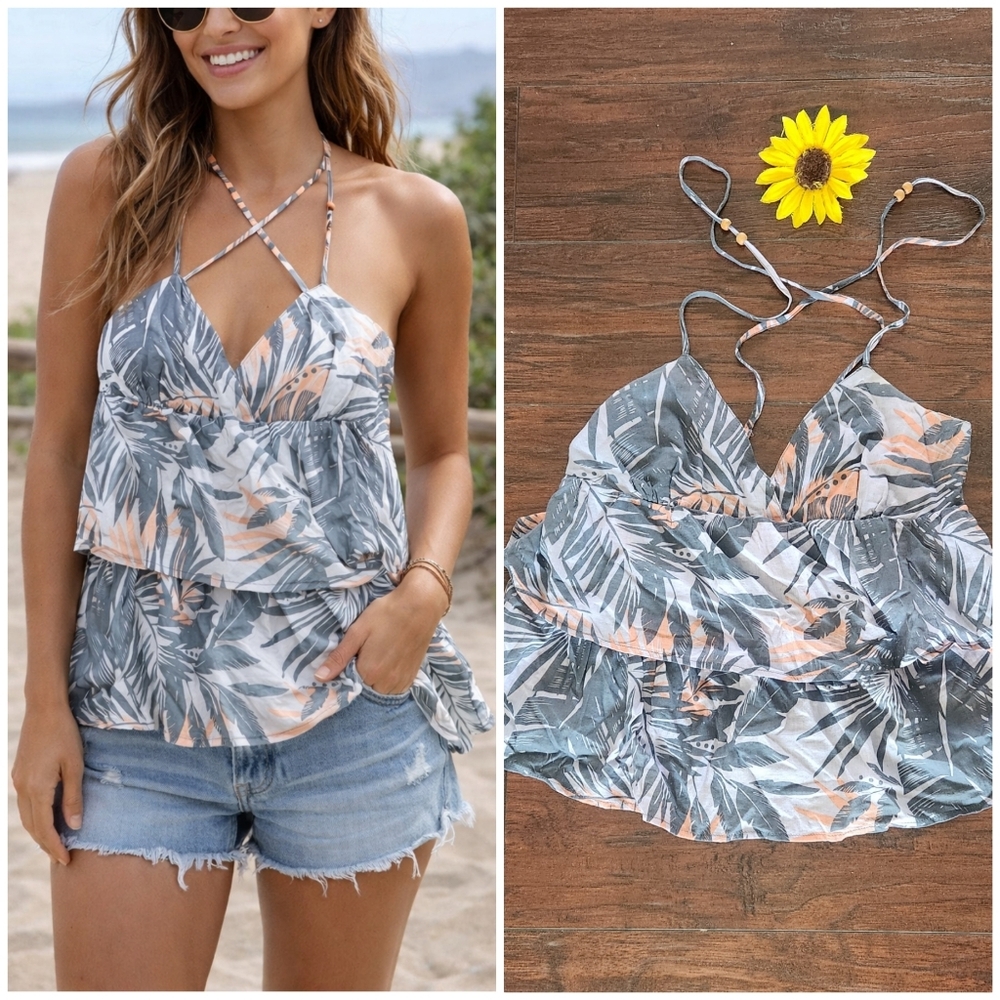 Roxy Flirty Tropical Palm Leaves Babydoll Ruffles Tank π
π